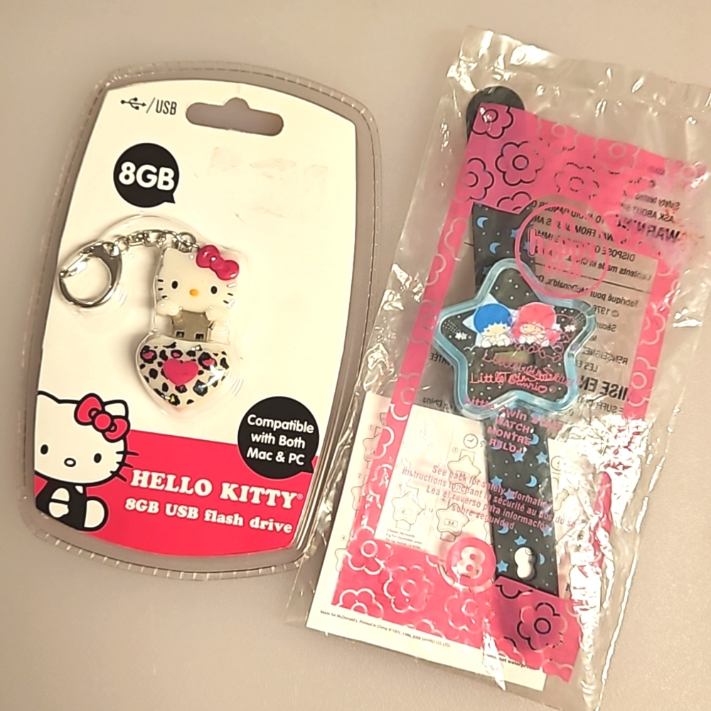 HELLO KITTY 8GB USB flash drive McD's #8 LED watch needs new battery 2008 Sanrio
